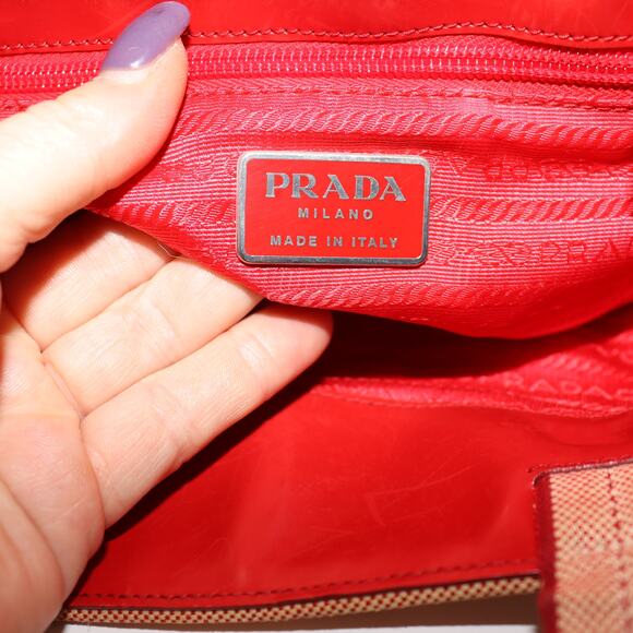 Vintage Prada Red & Natural Canvas Tote Bag - Picture 10 of 10